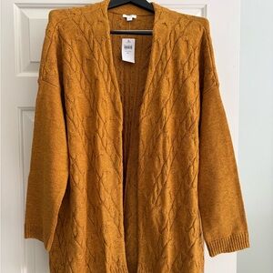 J. Jill Mustard Cable Knit Cardigan